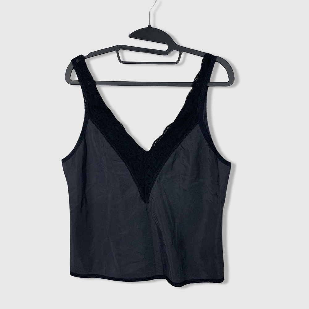 Vintage Nordstrom Lindsey Roscoe Tank Top Womens M Black Lace Trim Lingerie